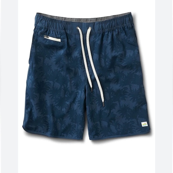 Vuori Bank Shorts Blue Indigo Multi Palm Men’s Size XXLarge 7” Inseam Pull On - Picture 2 of 8